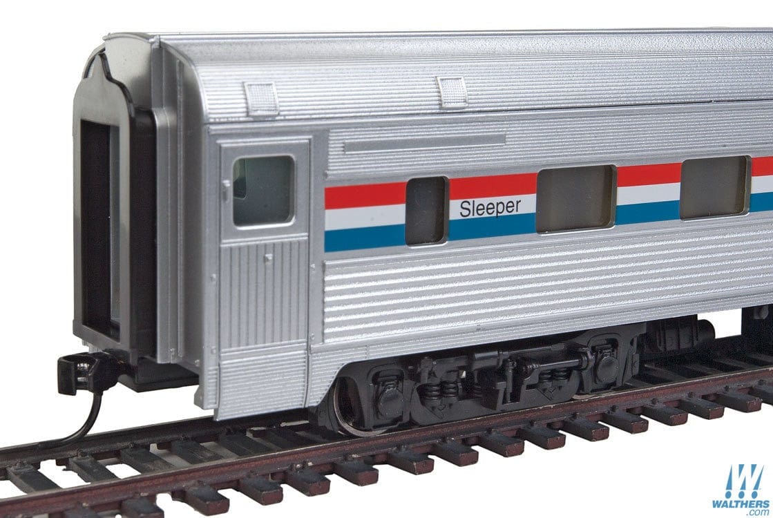 Walthers Mainline HO 85ft Budd 10-6 Sleeper - Ready to Run - Amtrak (Phase III; silver, Equal red, white, blue Stripes) Walthers Mainline TRAINS - HO/OO SCALE