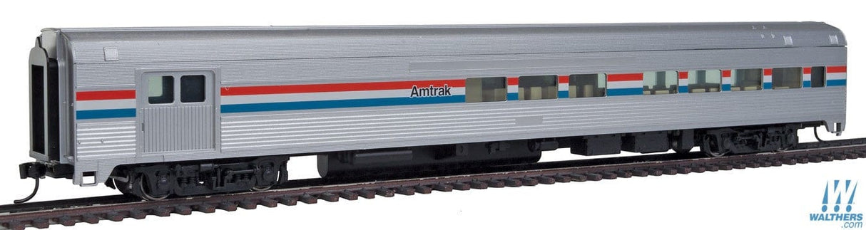 Walthers Mainline HO 85ft Budd Baggage-Lounge - Ready to Run - Amtrak (Phase III; silver, Equal red, white, blue Stripes) Walthers Mainline TRAINS - HO/OO SCALE