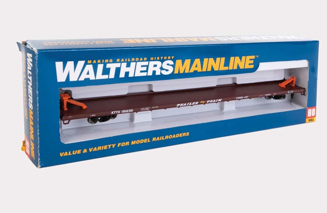 Walthers Mainline HO 89ft Channel Side Flatcar - Ready to Run - Trailer-Train KTTX #151230 (1960s brown, Twin 45ft) - Hobbytech Toys