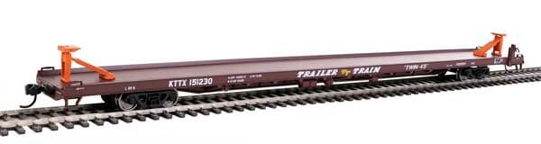 Walthers Mainline HO 89ft Channel Side Flatcar - Ready to Run - Trailer-Train KTTX #151230 (1960s brown, Twin 45ft) - Hobbytech Toys
