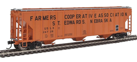 Walthers Proto 106161 HO 55ft Evans 4780 Covered Hopper - Ready To Run - Farmers Co-op Association USLX #26728 (St Edwards, Nebraska; orange, black) - Hobbytech Toys