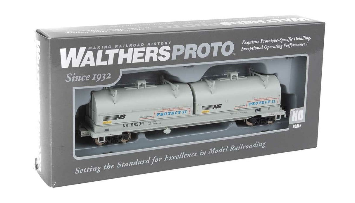 Walthers Proto HO 50ft Evans Cushion Coil Car - Ready to Run - Norfolk Southern #168339 (Round Hoods; gray, black; Protect II Markings) - Hobbytech Toys