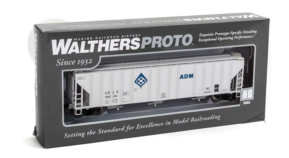 Walthers Proto HO 55ft Evans 4780 Covered Hopper - Ready To Run - Archer-Daniels-Midland UELX #10028 (gray, molecule logo) - Hobbytech Toys
