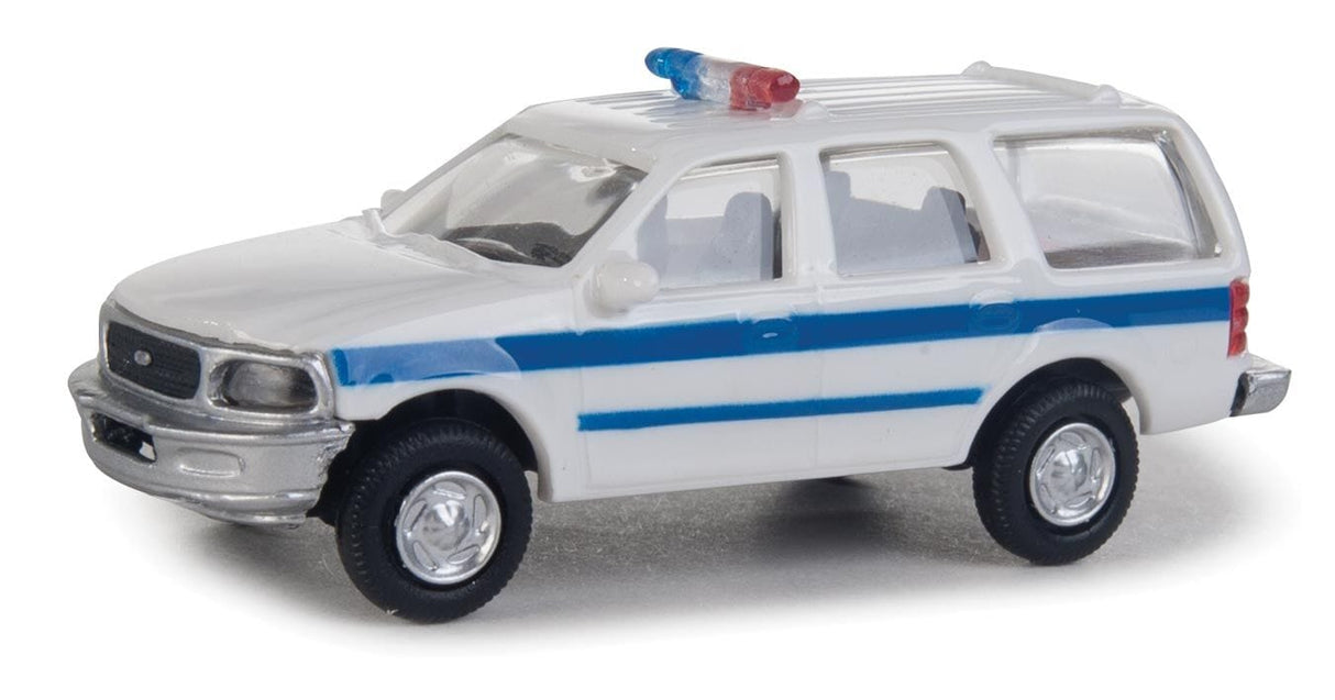 Walthers Scenemaster 12045 HO Ford(R) Expedition Special Service Vehicle (SSV) - Police, Sheriff & Highway Patrol Decals (white, Blue Stripe; Nonworking Light) - Hobbytech Toys