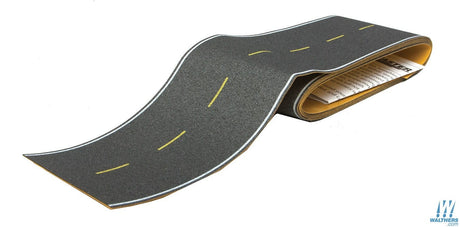 Walthers SceneMaster HO Flexible Self-Adhesive Paved Roadway - Modern Highways (yellow dashed centerline, white edge markings) Walthers SceneMaster TRAINS - HO/OO SCALE