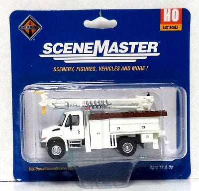 Walthers SceneMaster HO International(R) 4300 Utility Truck w/Drill - Assembled - White w/Railroad Maintenance-of-Way Logo Decals Walthers SceneMaster TRAINS - HO/OO SCALE