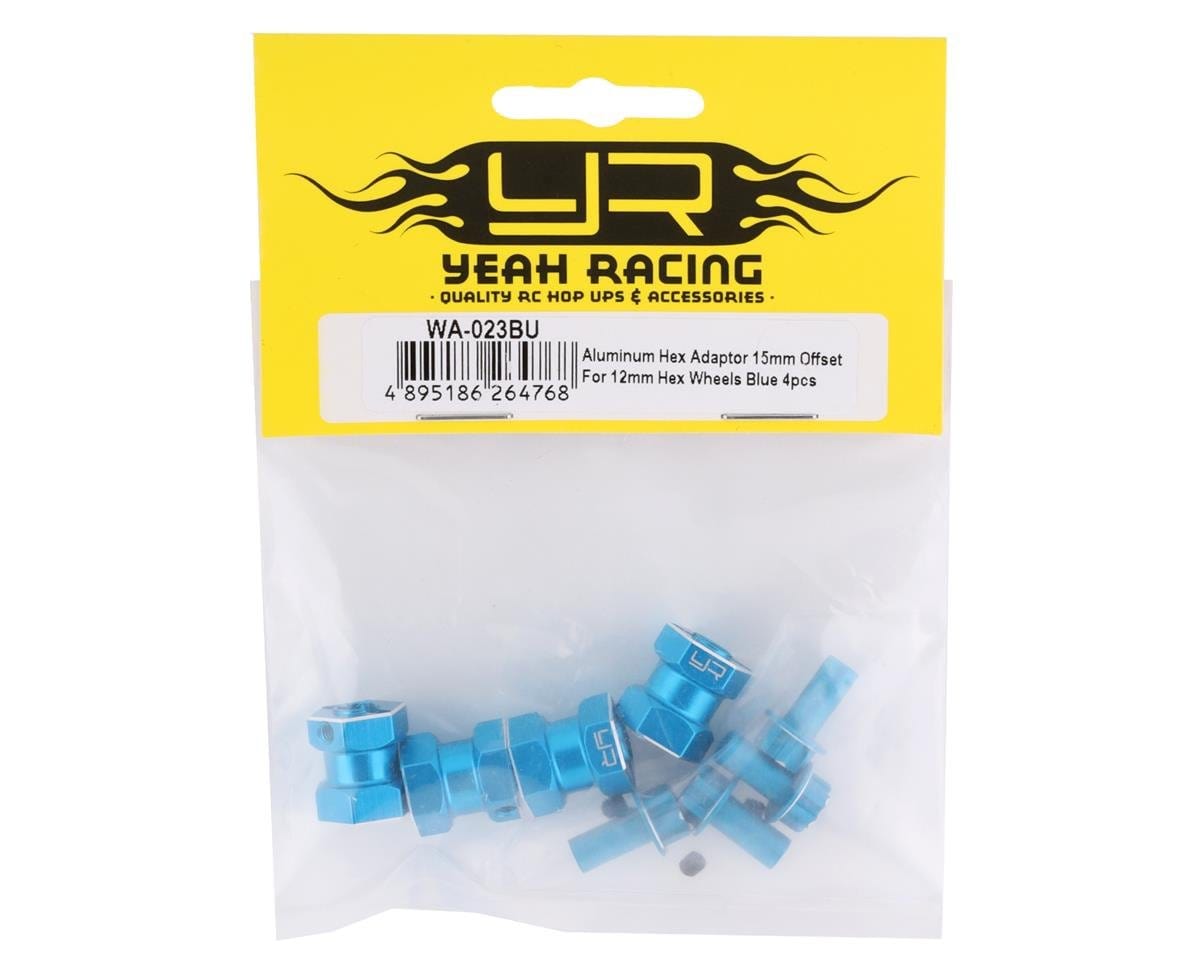 Yeah Racing 12mm Aluminum Hex Adaptors (Blue) (4) (15mm Offset) - Hobbytech Toys
